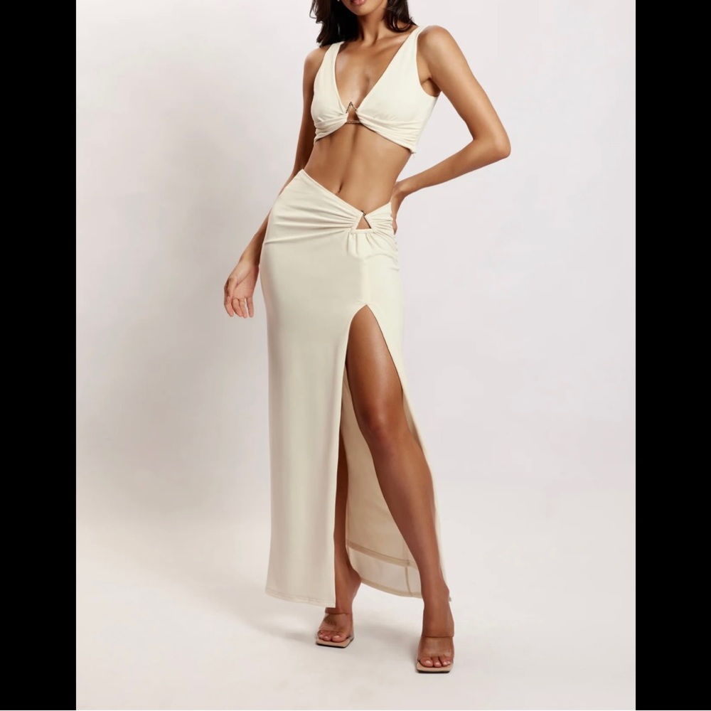 Meshki JACQUI - Side Split Maxi Skirt - Bone